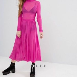 NWOT ASOS Monki Hot Pink Sheer Maxi Dress Fuchsia